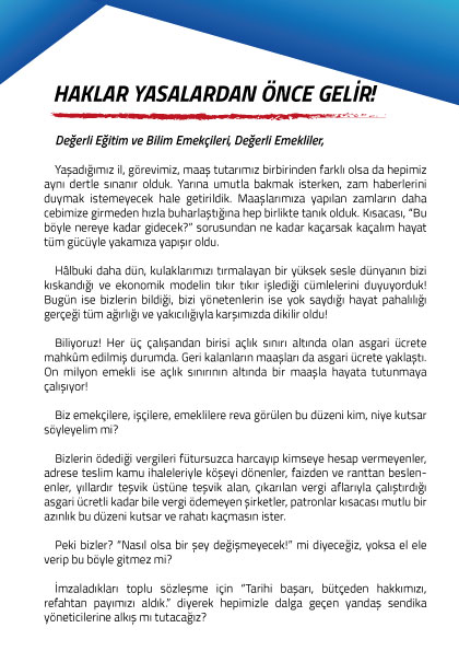 2023 TİS Taleplerimiz / Bildiri