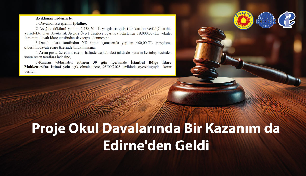 Proje Okul Davalarında Bir Kazanım da Edirne'den Geldi