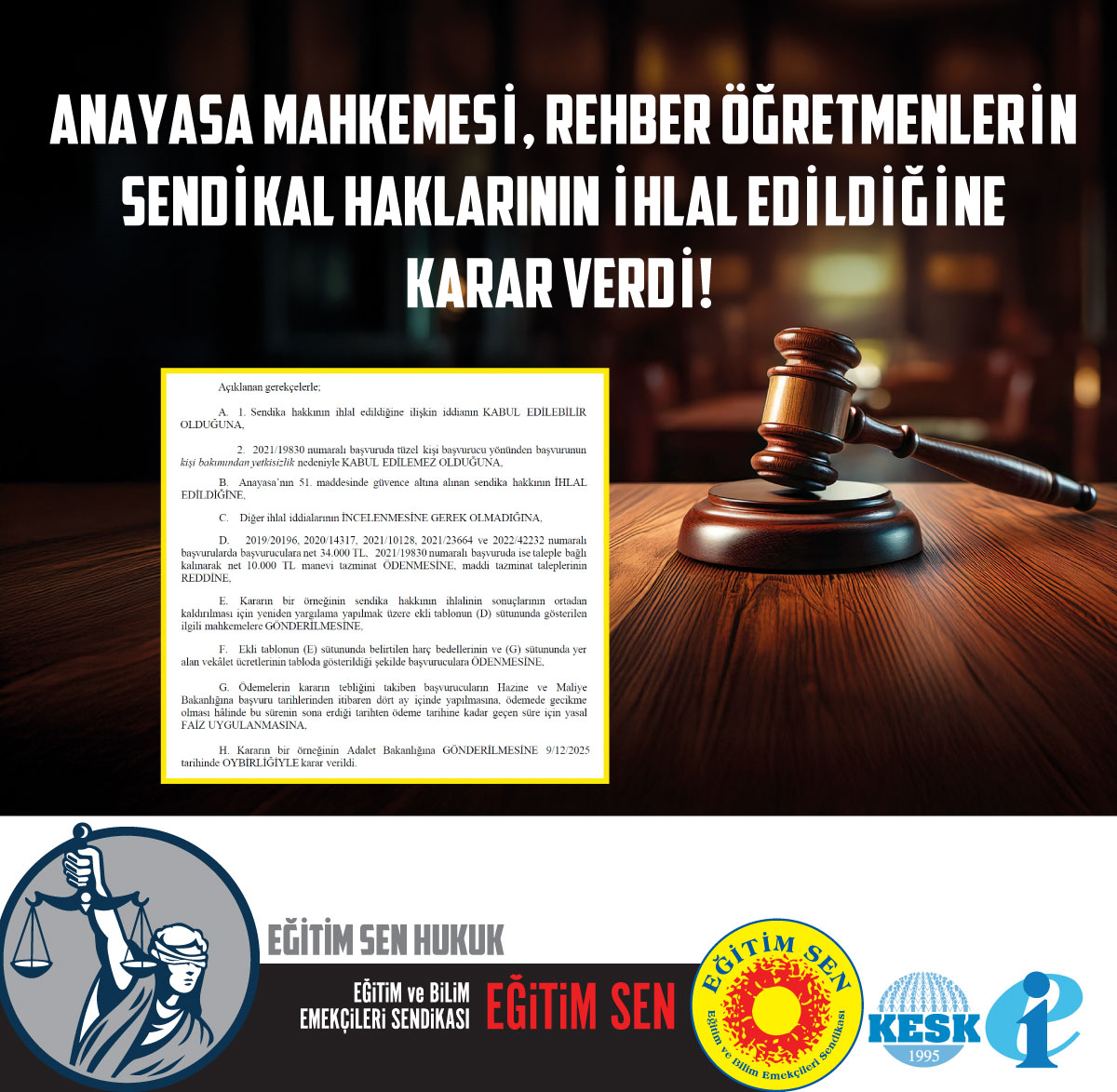 AYM, Rehber Öğretmelerin Sendikal Haklarının İhlal Edildiğine Karar Verdi