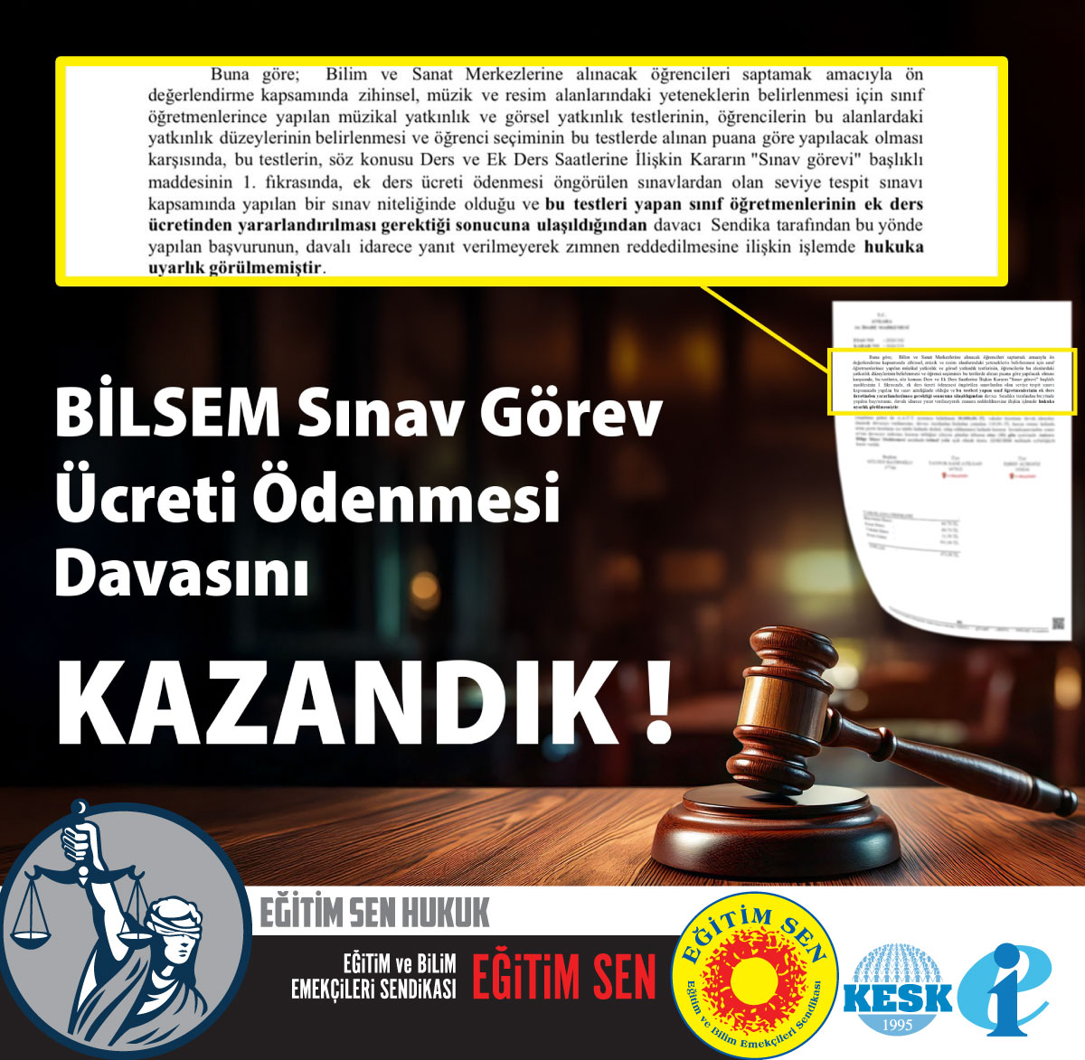 Sınıf Öğretmenlerine BİLSEM Öğrenci Tanımlama Testleri Görevi Karşılığında Ek Ders Ödenmesine İlişkin Karar