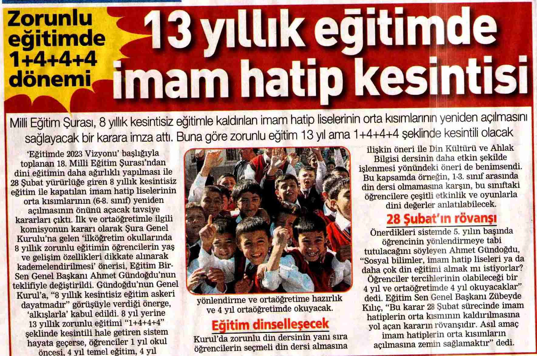 13 Yıllık Eğitimde İmam Hatip Kesintisi - Posta