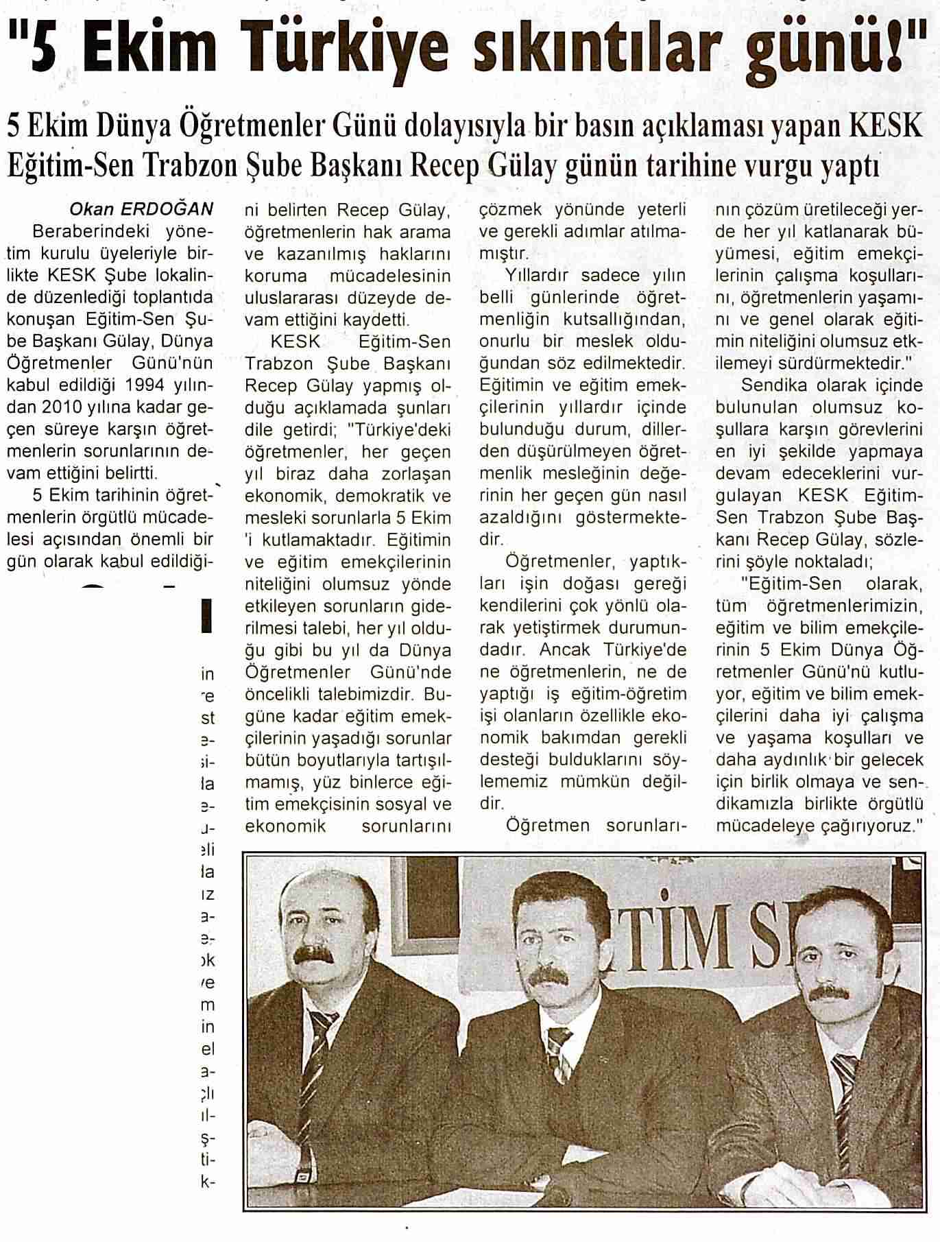 5 Ekim Türkiye Sıkıntılar Günü - Hizmet Gazetesi