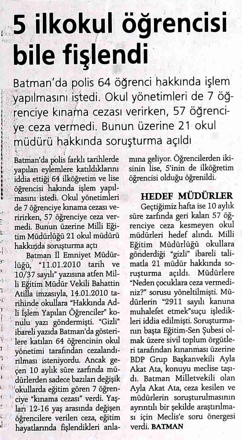 5 İlkokul Öğrencisi Bile Fişlendi - Günlük