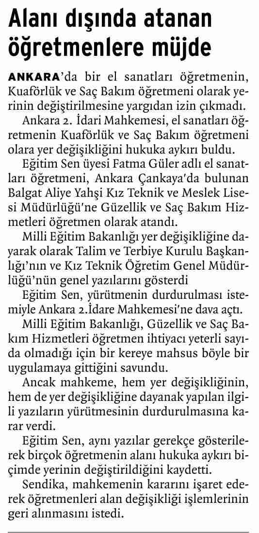 Alanı Dışında Atanan Öğretmenlere Müjde - Birgün