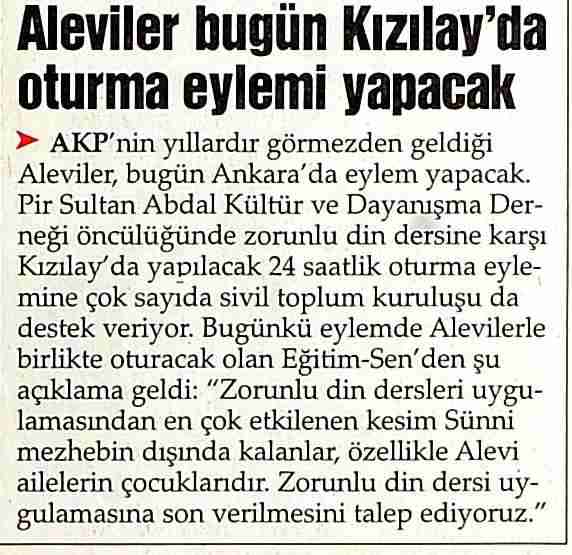 Aleviler Bugün Kızılay'da Oturma Eylemi Yapacak - Sözcü