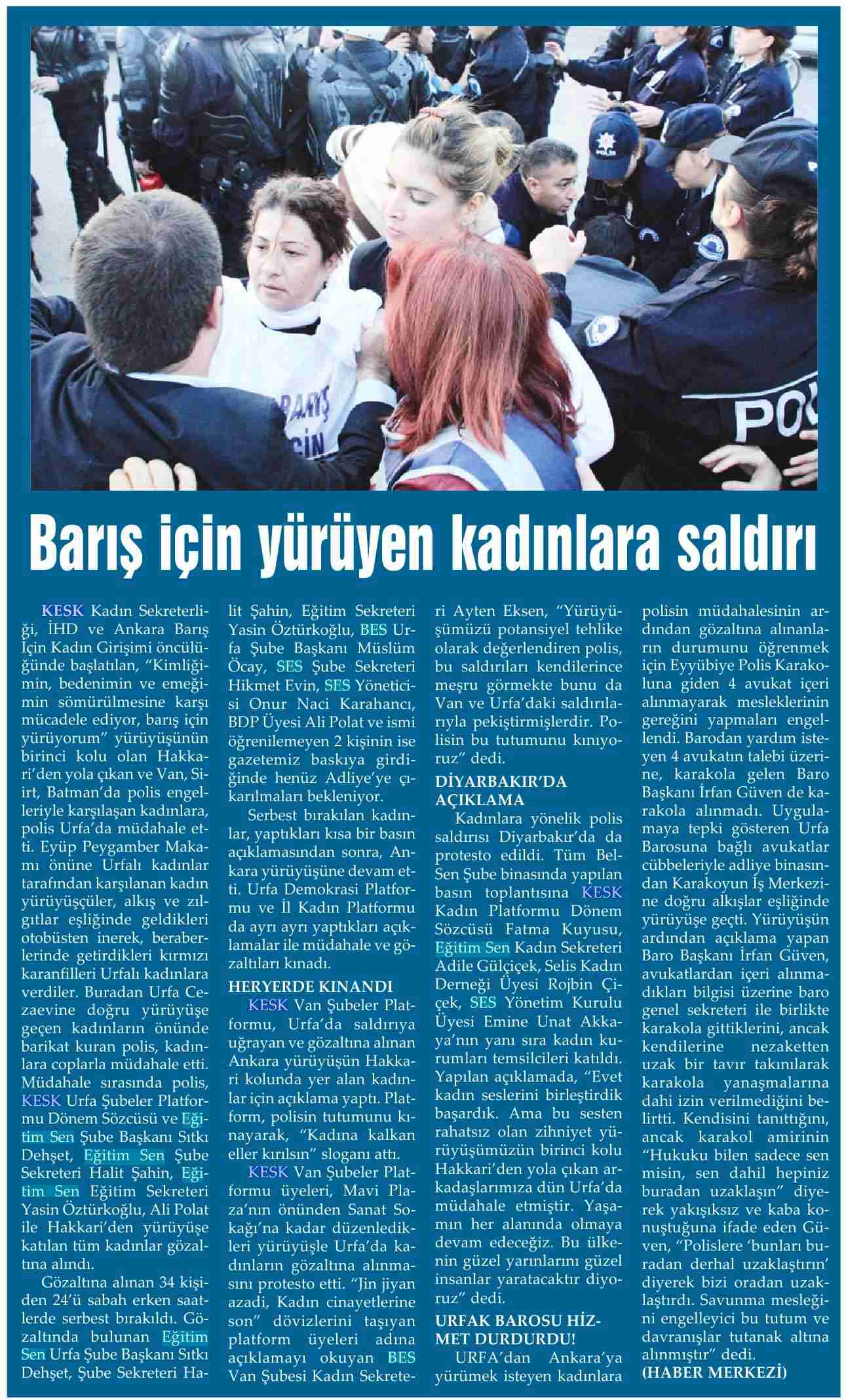 Barış İçin Yürüyen Kadınlara Saldırı - Evrensel