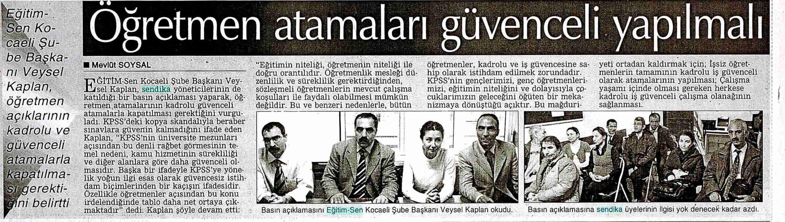 Çaycuma Eğitim Sen KPSS Kaldırılsın - Yeni Adım