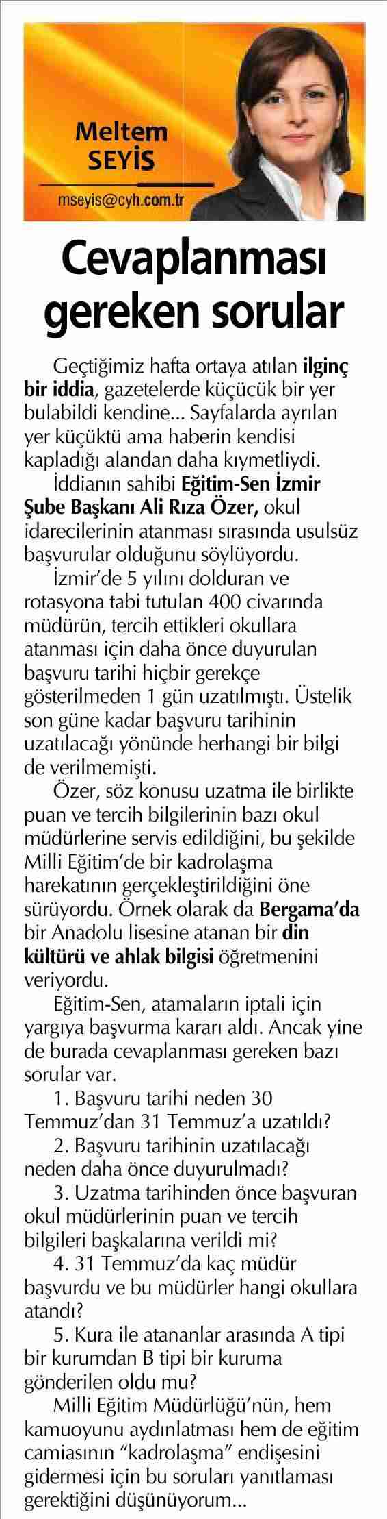 Cevaplanması Gereken Sorular - Habertürk Egeli