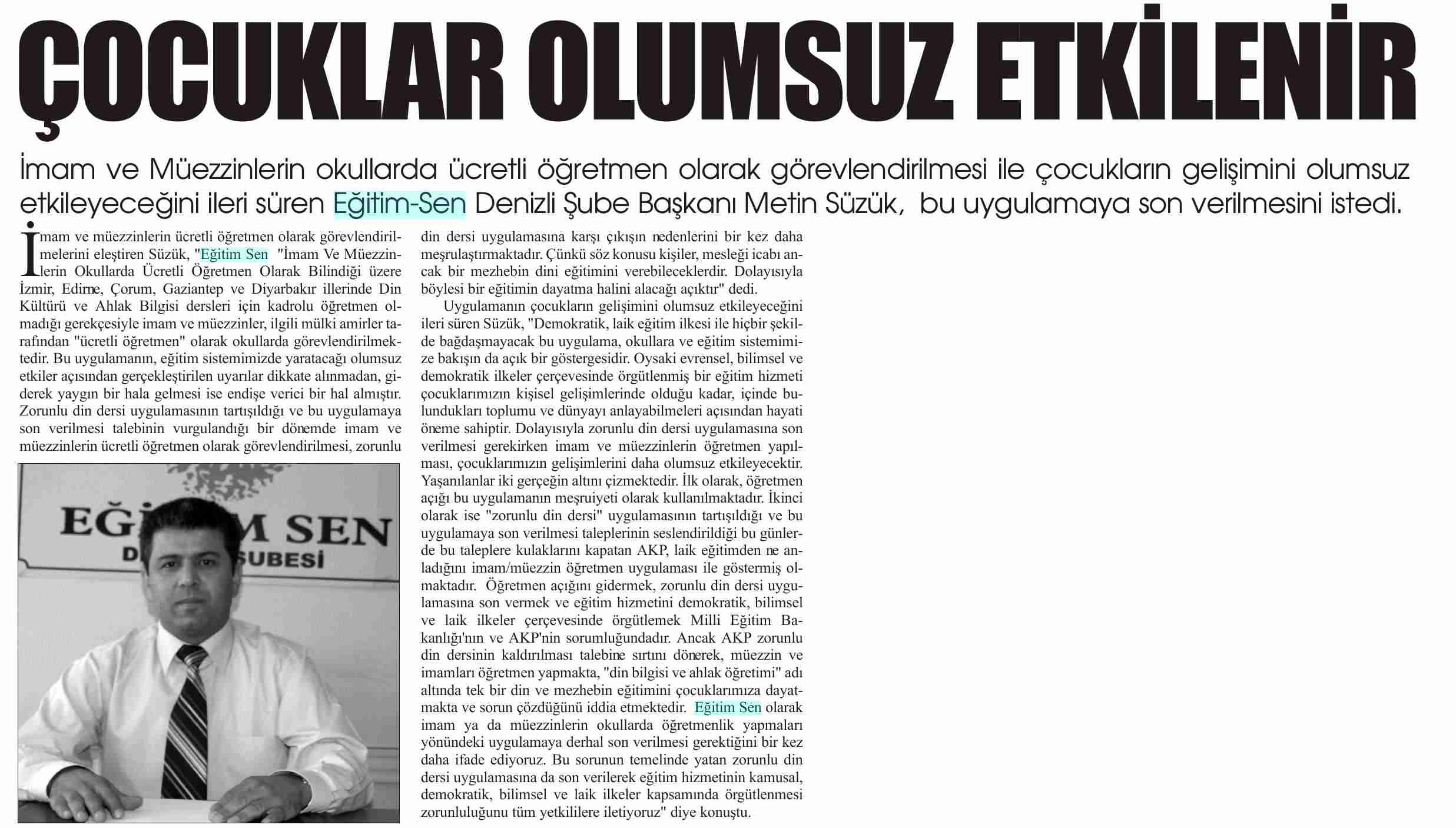 Çocuklar Olumsuz Etkilenir - Yeni Olay Gazetesi