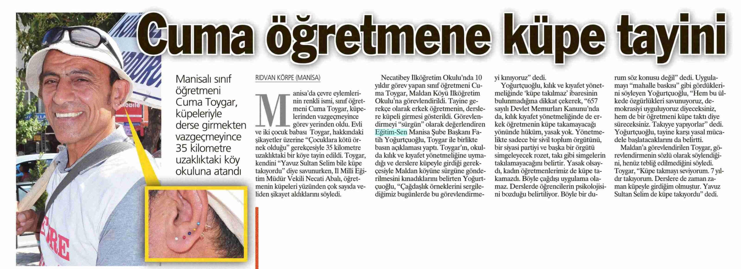 Cuma Öğretmene Küpe Tayini - Yeni Asır