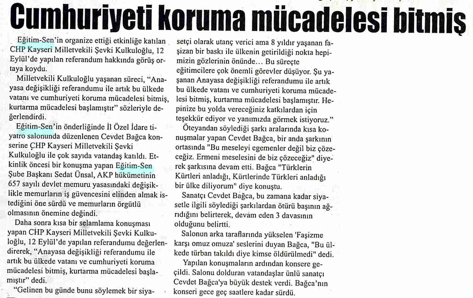 Cumhuriyeti Koruma Mücadelesi Bitmiş - Kayseri Haber