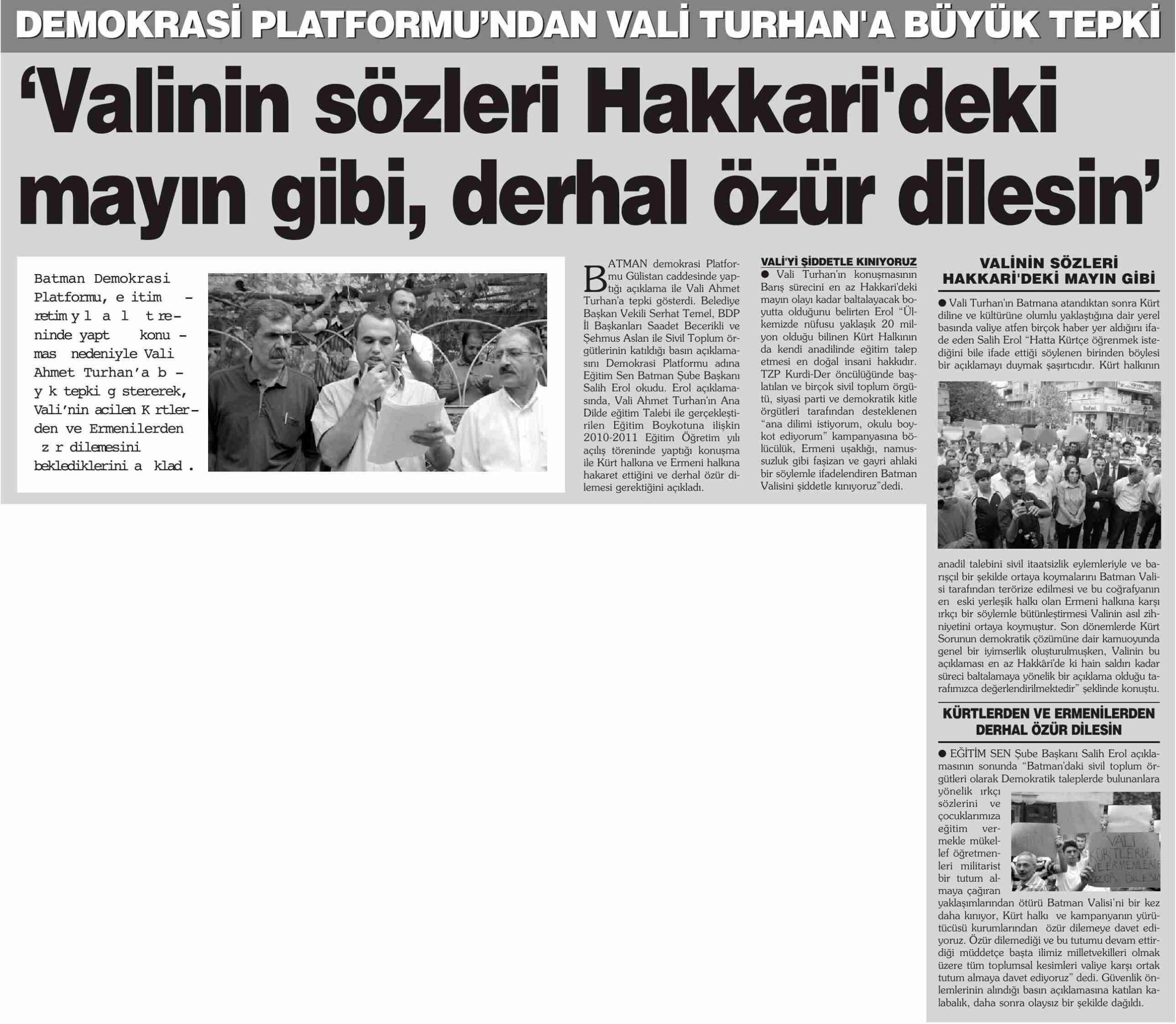 Demokrasi Platformu'ndan Tepki - Batman Postası