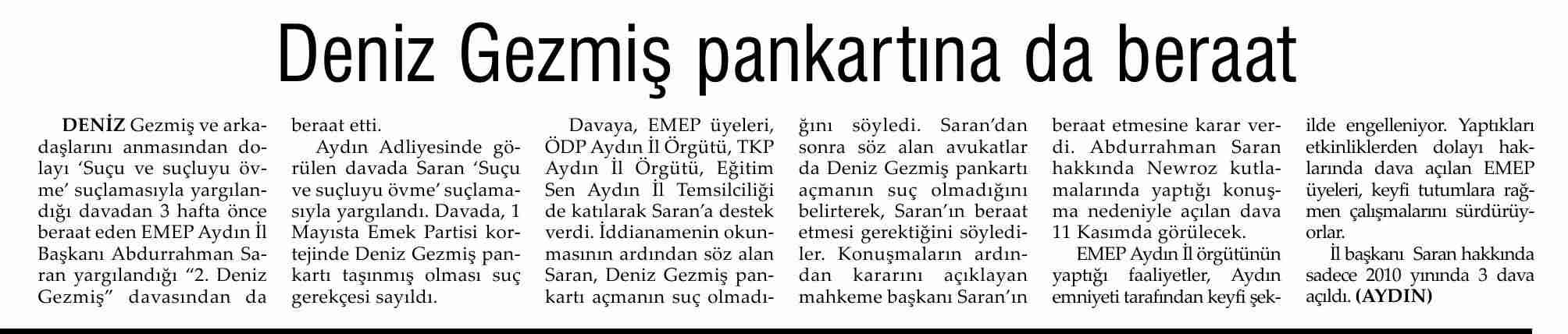Deniz Gezmiş Pankartına da Beraat - Evrensel