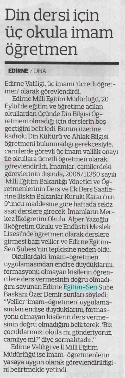 Din Dersi İçin Üç Okula İmam Öğretmen - Radikal