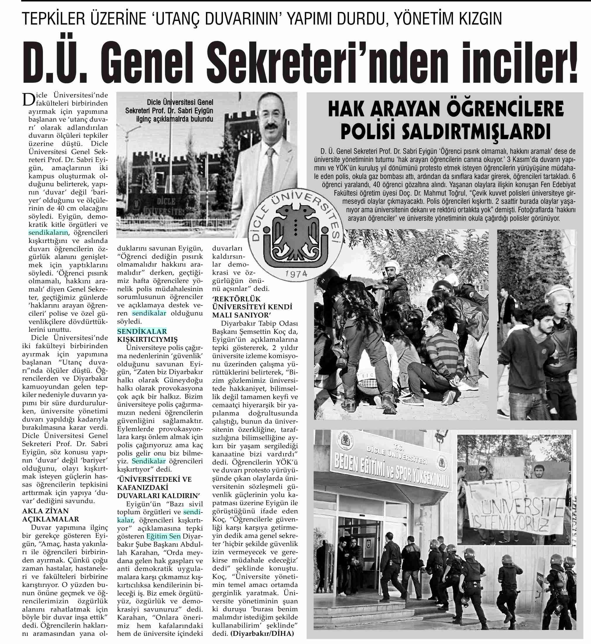 DÜ Genel Sekreterinden İnciler - Evrensel