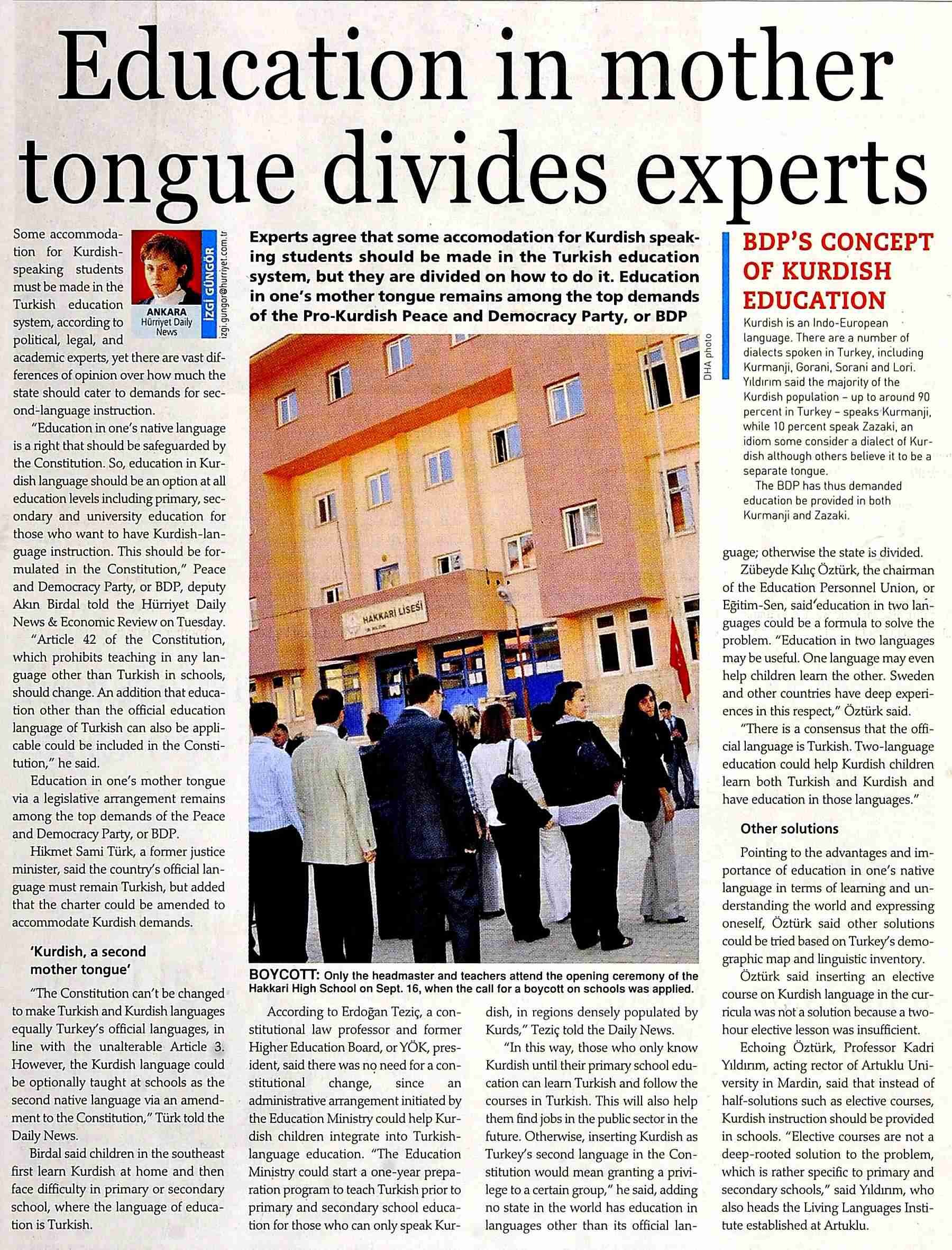 Education In Mother Tongue Divides Experts - Hürriyet Daily News