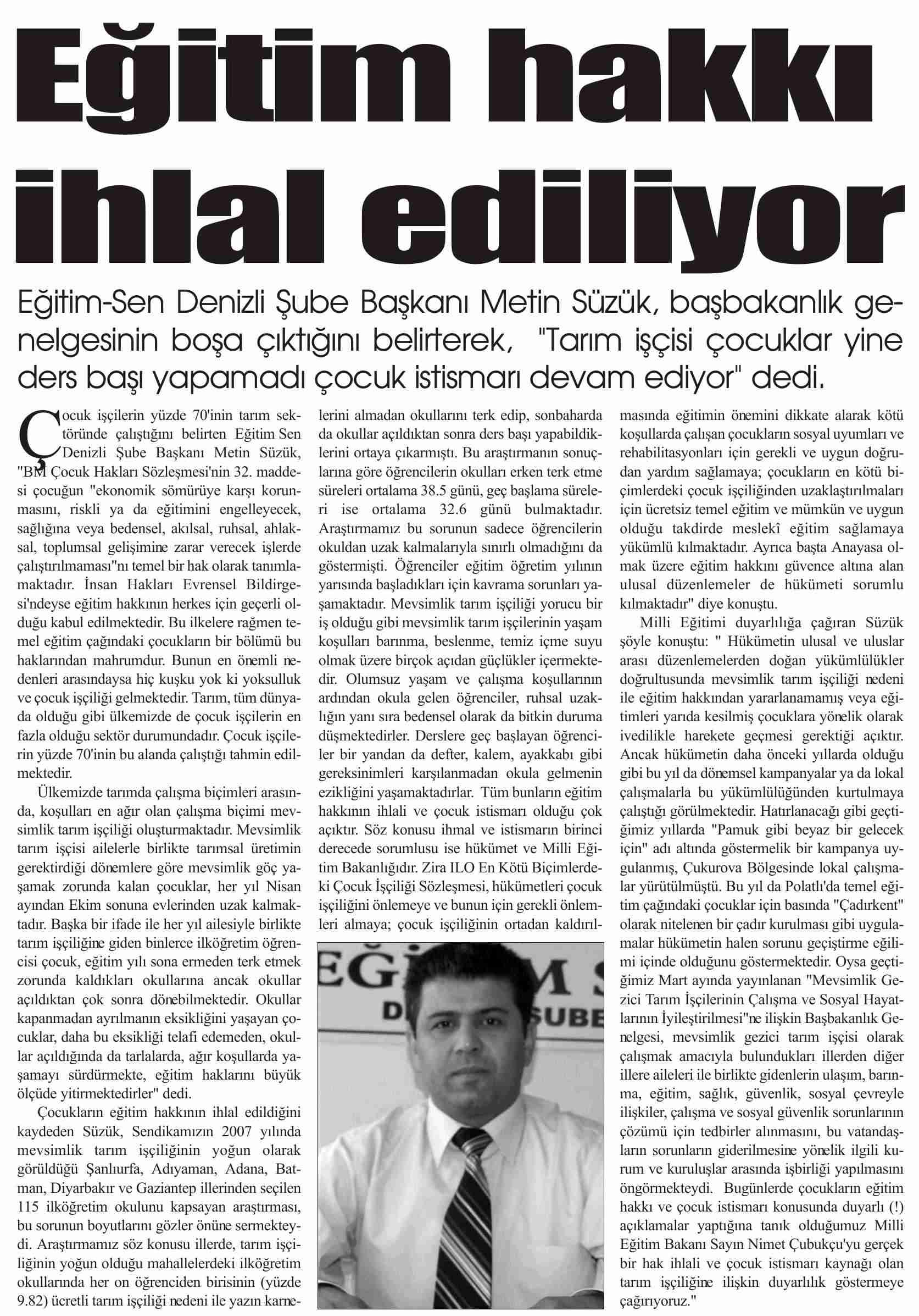 Eğitim Hakkı İhlal Ediliyor - Yeni Gazete