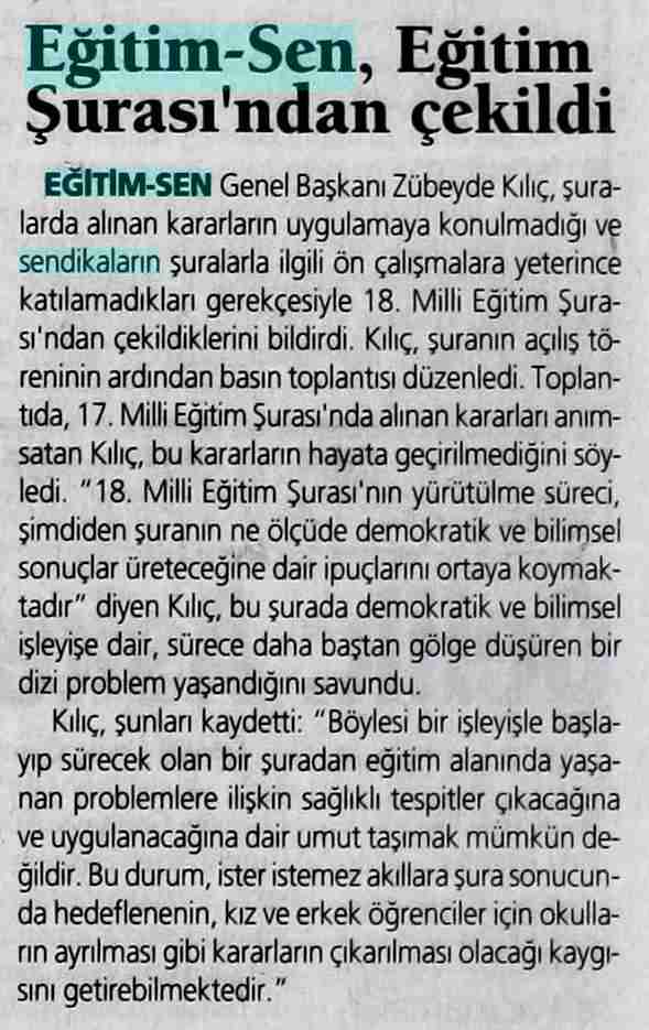Eğitim Sen Eğitim Şurasından Çekildi - Bursa Meydan