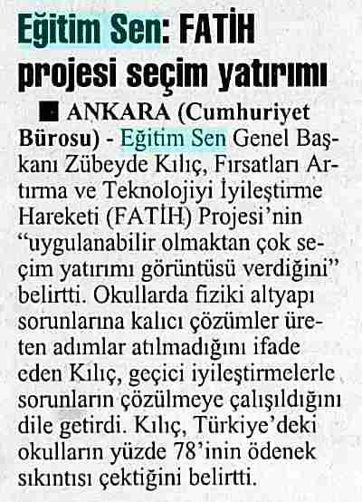 Eğitim Sen Fatih Projesi Seçim Yatırımı - Cumhuriyet