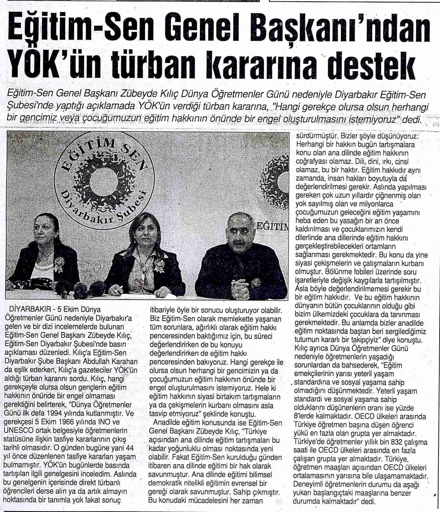 Eğitim Sen Genel Başkanından YÖK'ün Türban Kararına Destek - Son An