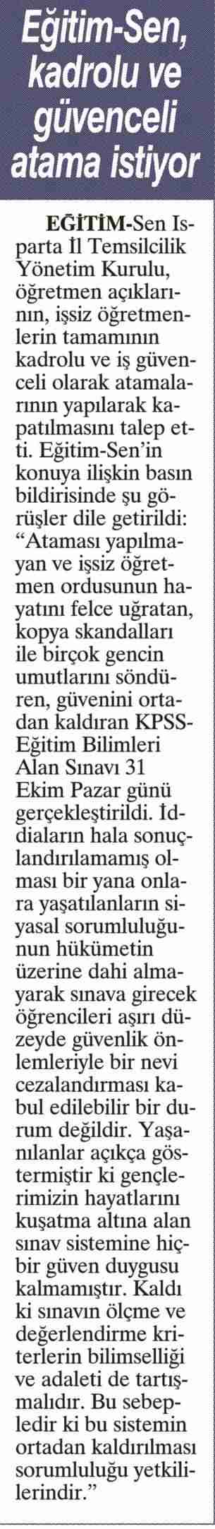 Eğitim Sen Kadrolu ve Güvenceli Atama İstiyor - Sabah Akdeniz