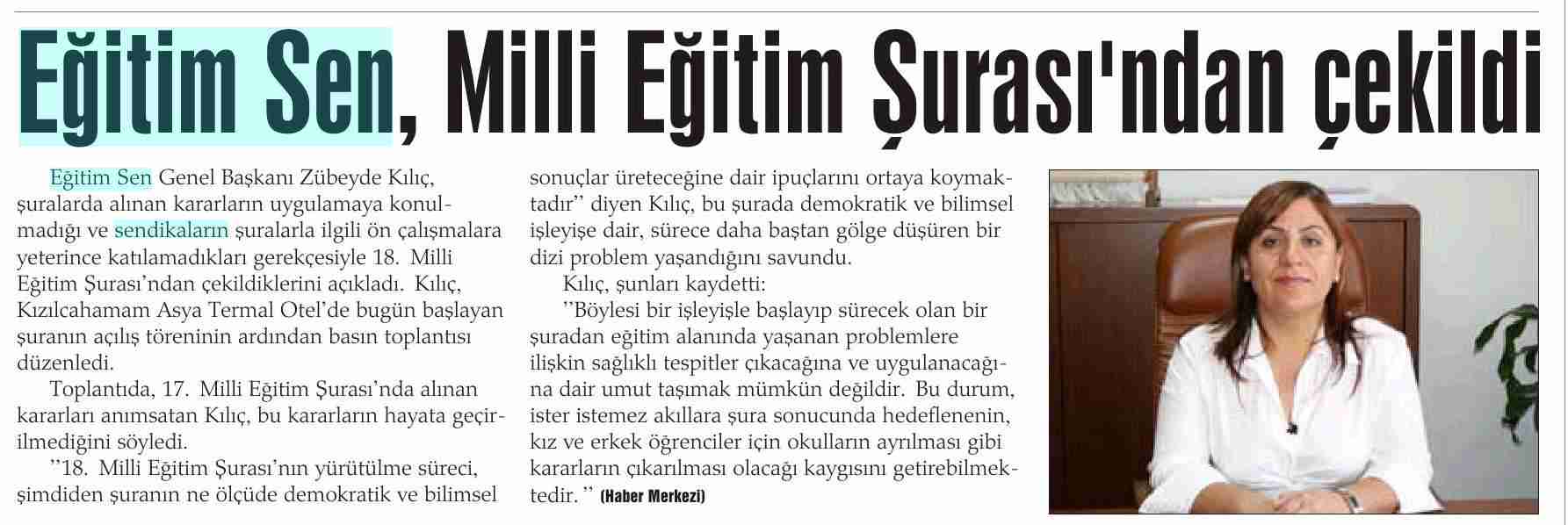 Eğitim Sen Milli Eğitim Şurasından Çekildi - İlke Gazetesi