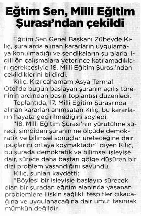Eğitim Sen Milli Eğitim Şurasından Çekildi - Son Söz