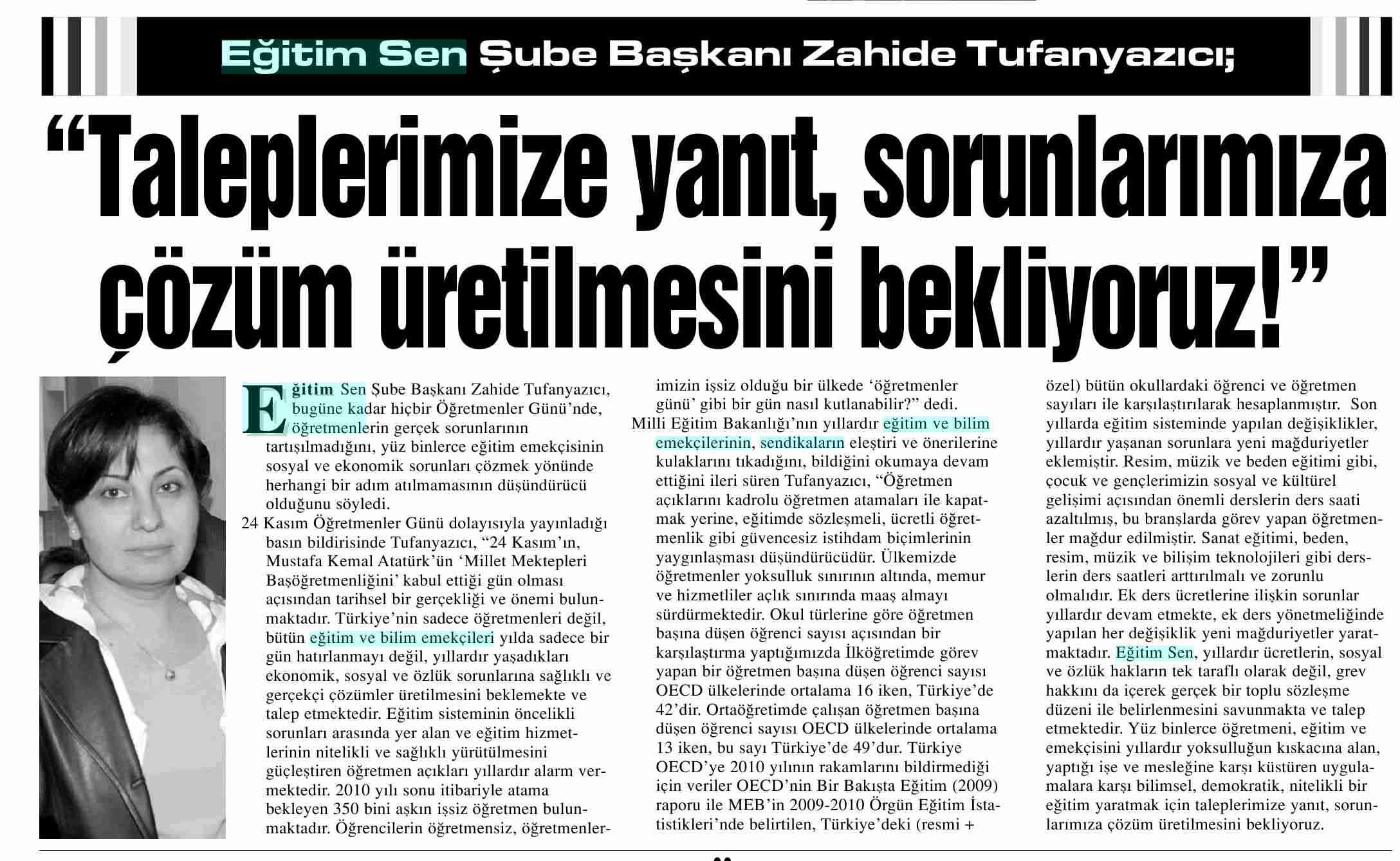 Eğitim Sen Şube Başkanı Zahide Tufan Yazıcı - Sözcü Gazetesi