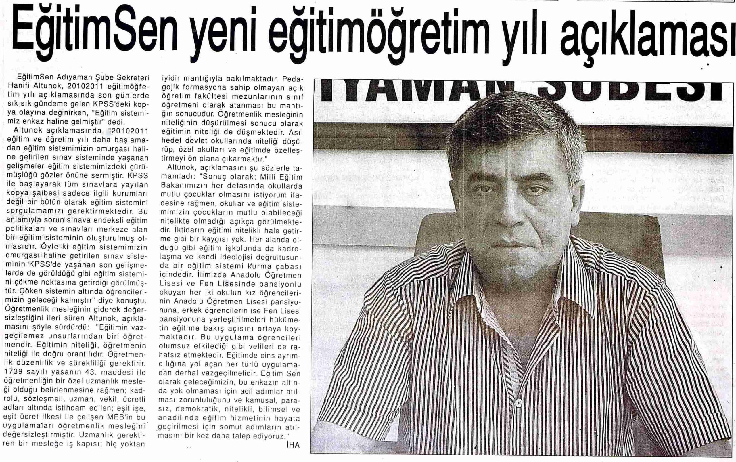 Eğitim Sen Yeni Eğitim Öğretim Yılı Açıklaması - Denge Gazete