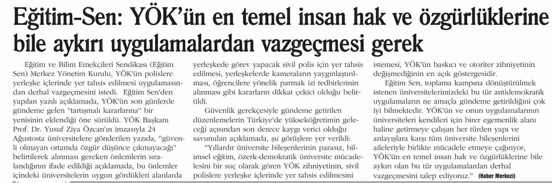 Eğitim Sen: YÖK'ün En Temel İnsan Hak ve Özgürlüklerine Bile Aykırı Uygulamalardan Vazgeçmesi Gerek - İlke Gazetesi