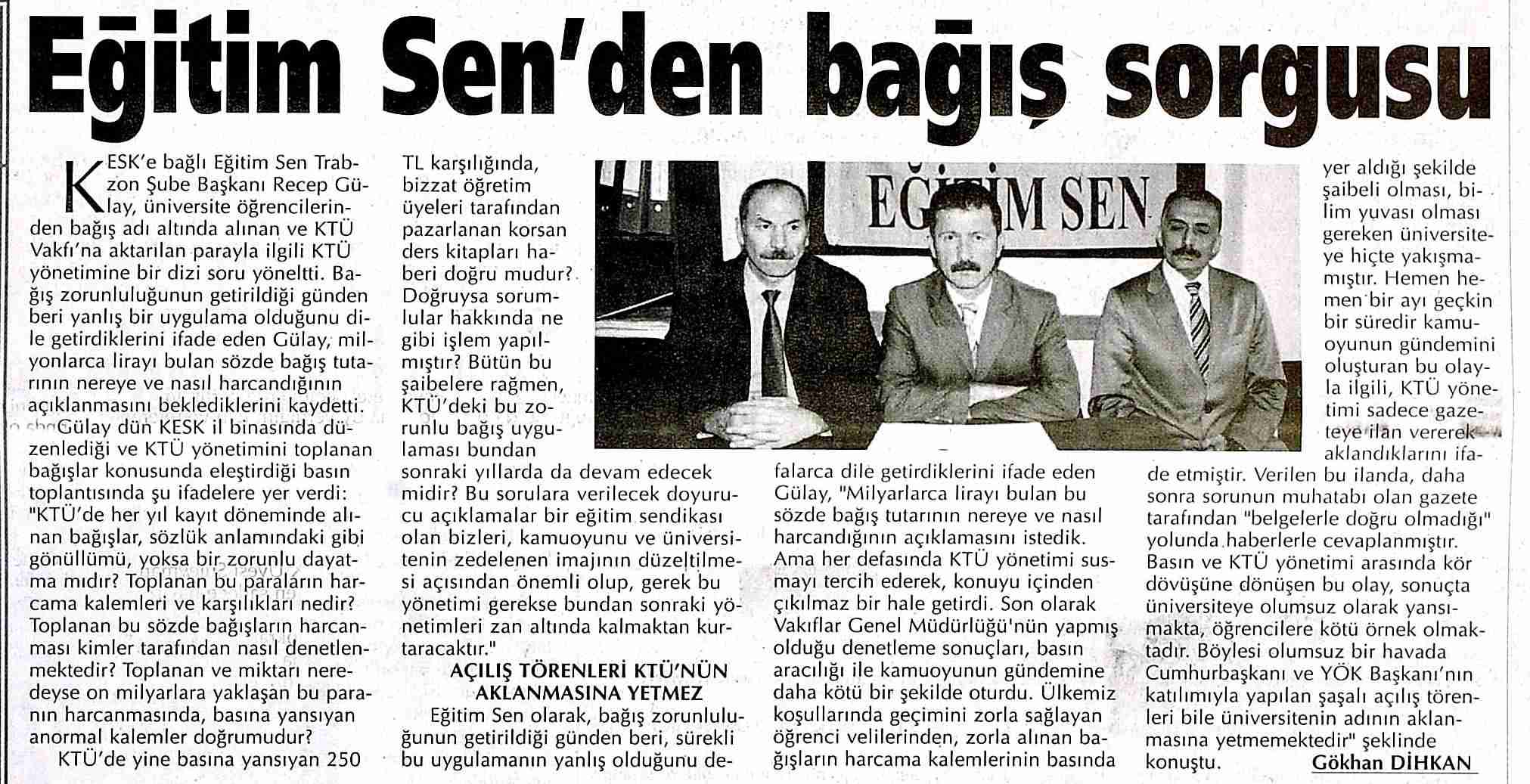 Eğitim Sen'den Bağış Sorgusu - Karadeniz'den Güne Bakış