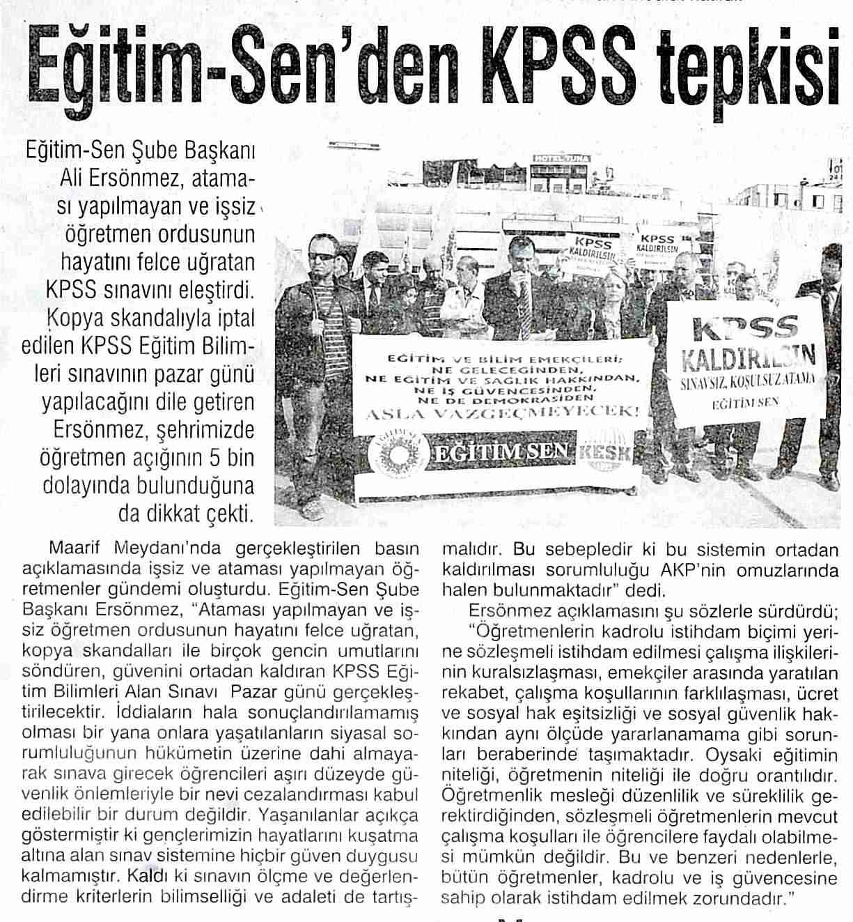 Eğitim Sen'den KPSS Tepkisi - Gaziantep Hakimiyet