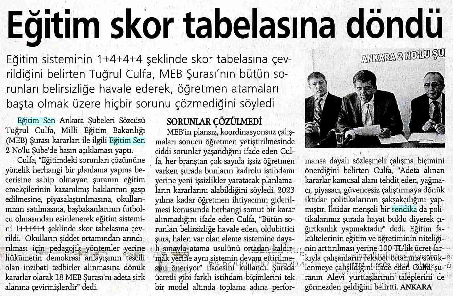 Eğitim Skor Tabelasına Döndü - Günlük