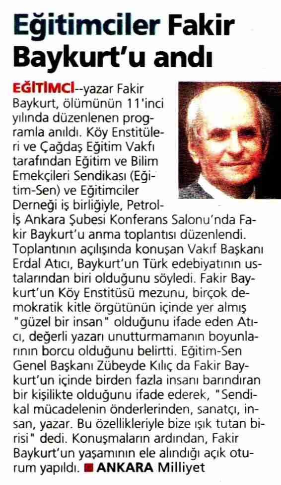 Eğitimciler Fakir Baykurt'u Andı - Milliyet Ankara