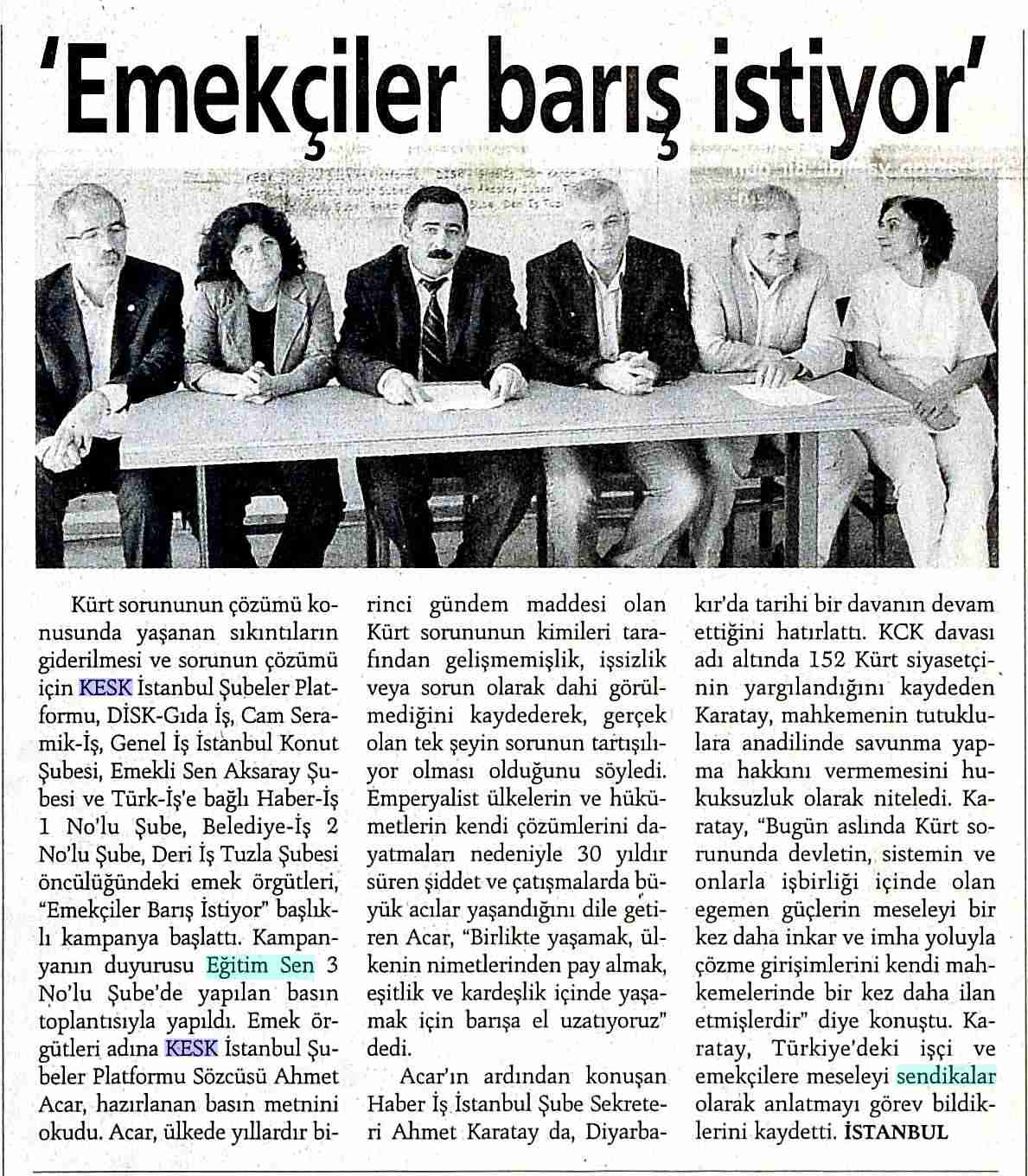 Emekçiler Barış İstiyor - Günlük