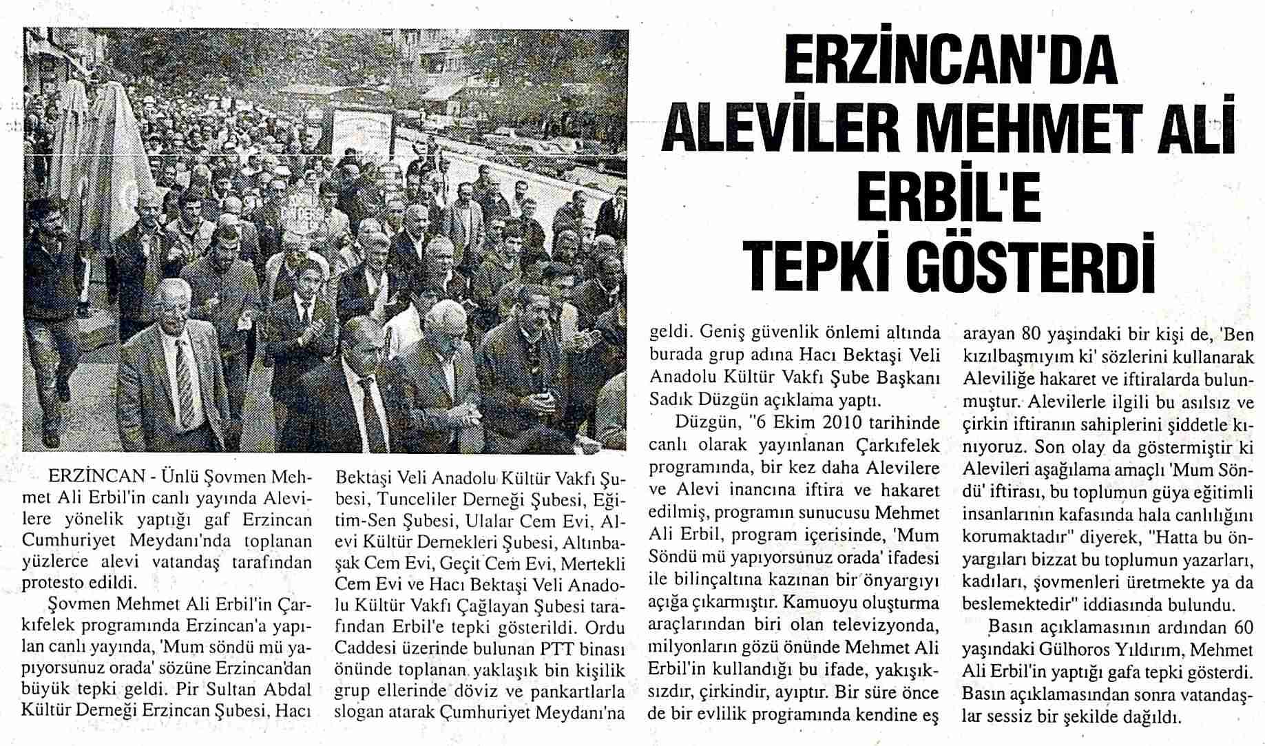Erzincan'da Aleviler Mehmet Ali Erbil'e Tepki Gösterdi - Bizim Anadolu