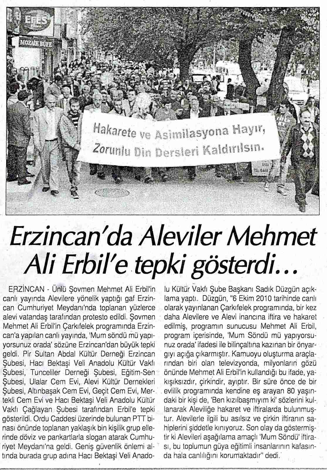 Erzincan'da Aleviler Mehmet Ali Erbil'e Tepki Gösterdi - Tünaydın