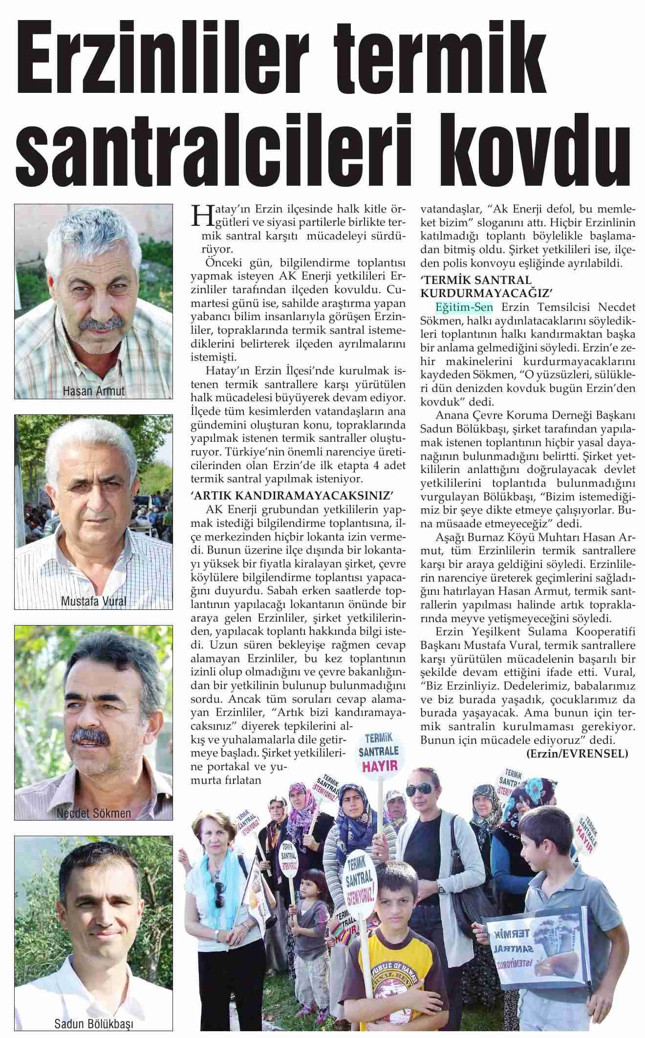 Erzinliler Termik Santralcileri Kovdu - Evrensel