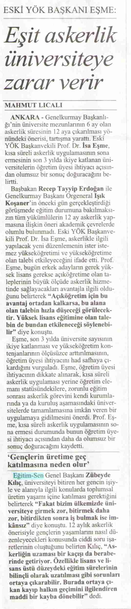 Eşit Askerlik Üniversiteye Zarar Verir - Cumhuriyet