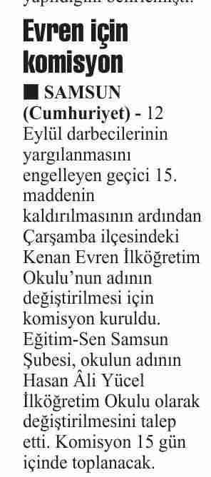 Evren İçin Komisyon - Cumhuriyet