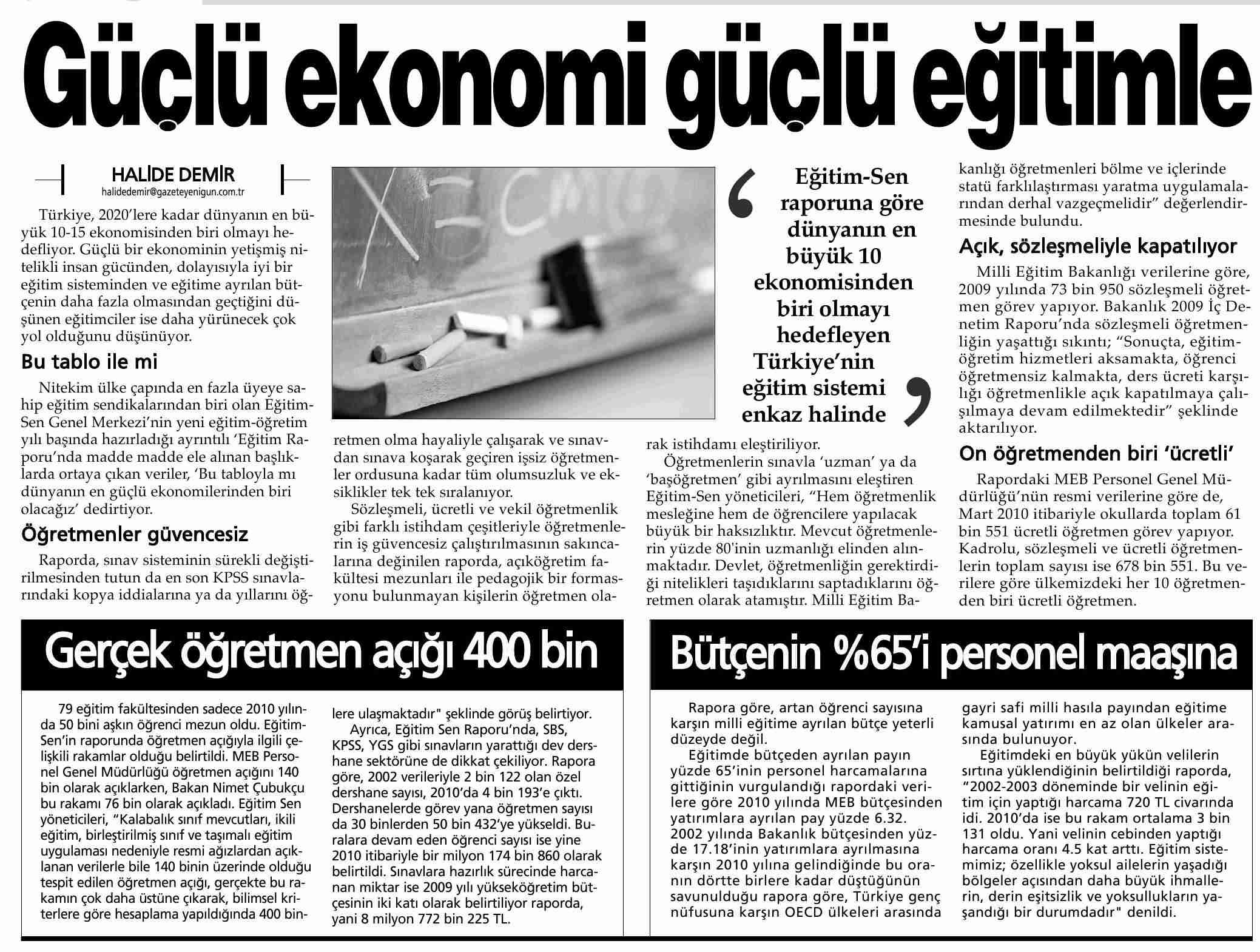 Güçlü Ekonomi Güçlü Eğitimle - Yenigün İzmir