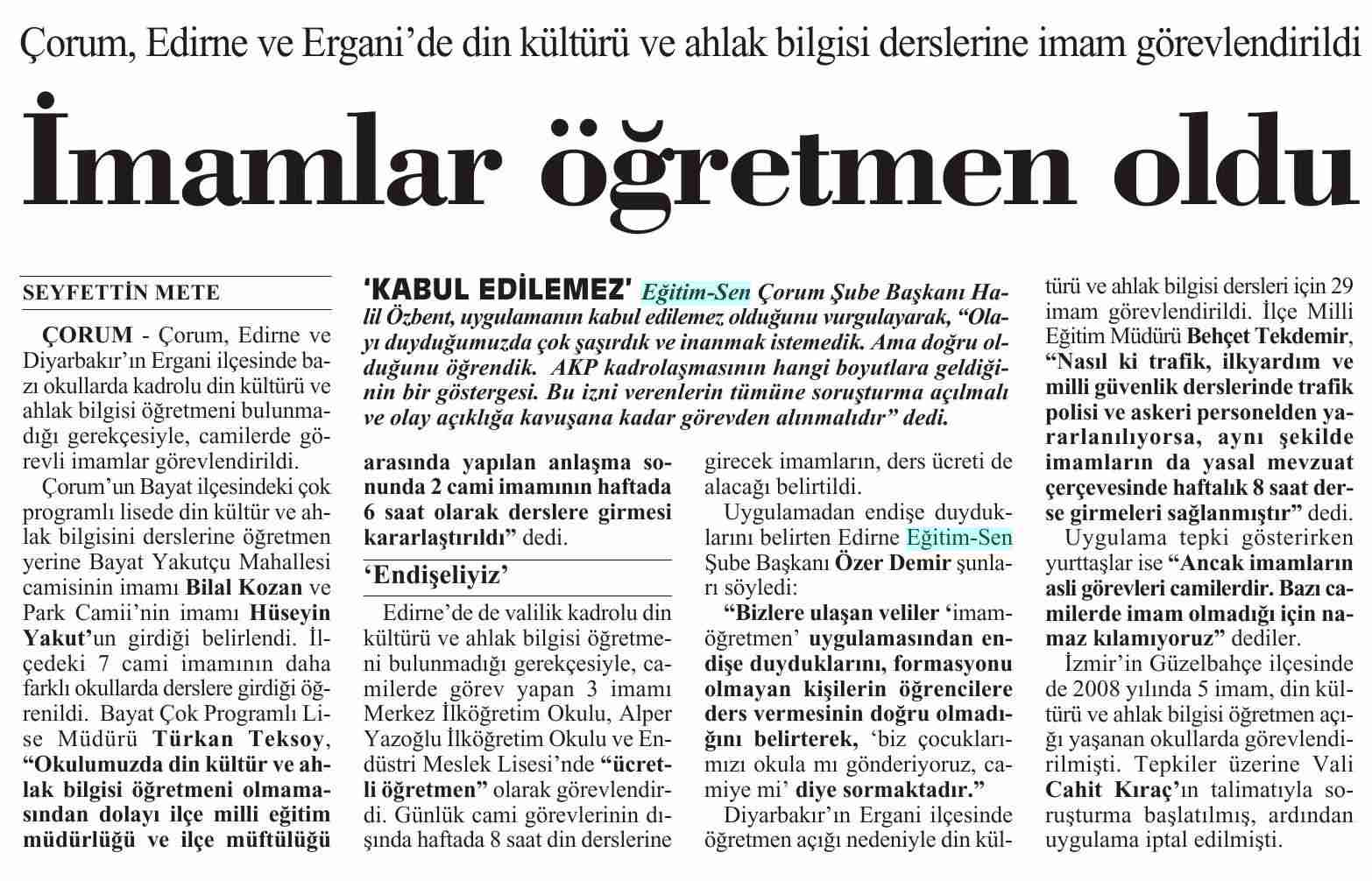 İmamlar Öğretmen Oldu - Cumhuriyet