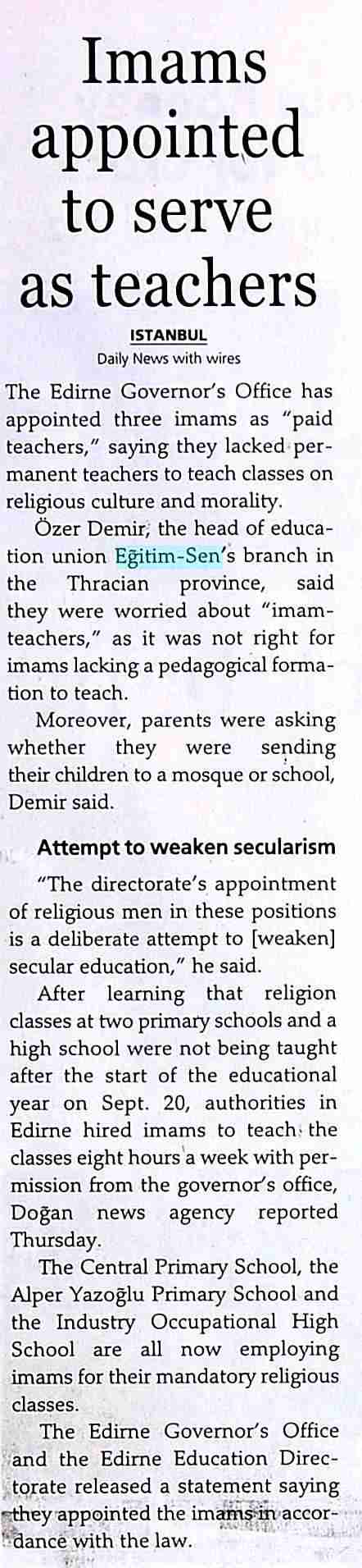 Imams Appointed To Serve As Teachers - Hürriyet Daily News