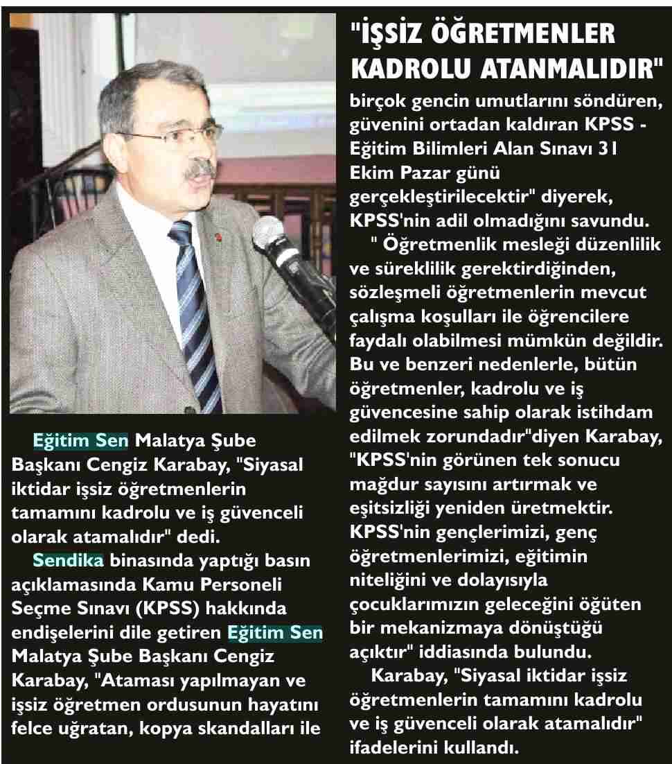 İşsiz Öğretmenler Kadrolu Atanmalıdır - Hamle_malatya
