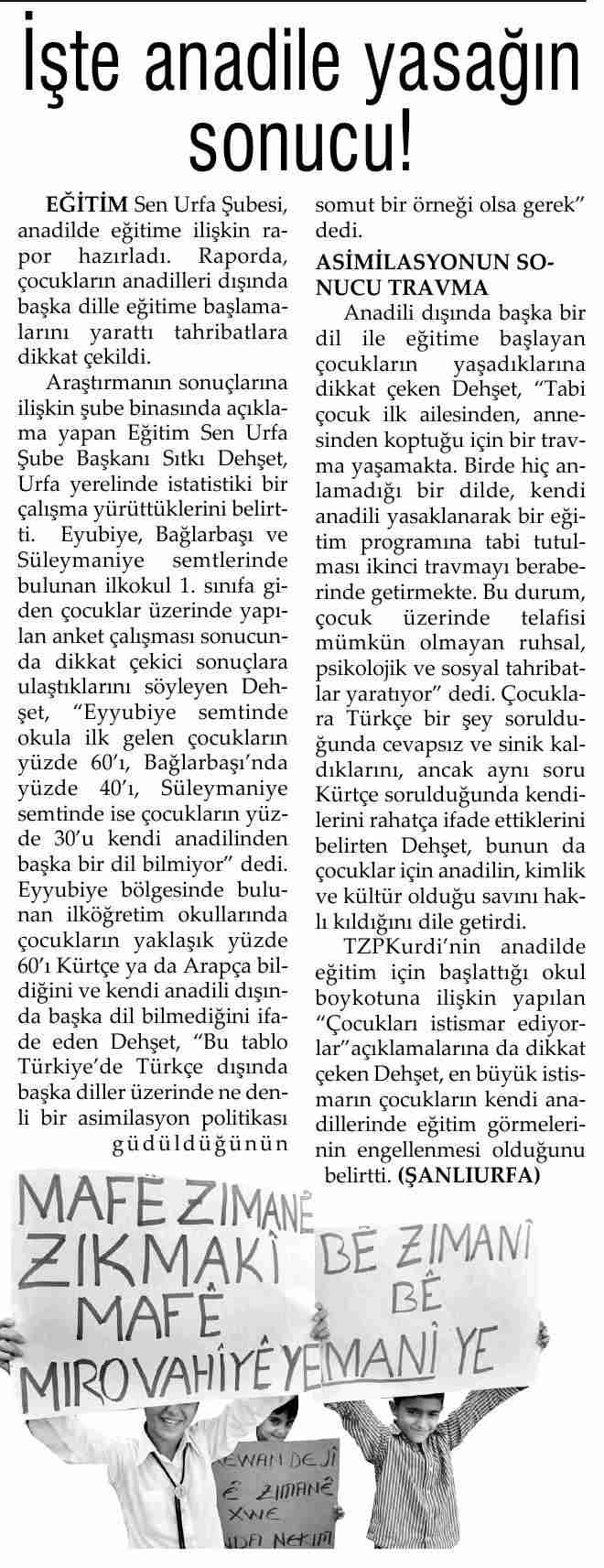 İşte Anadilde Yasağın Sonucu! - Evrensel