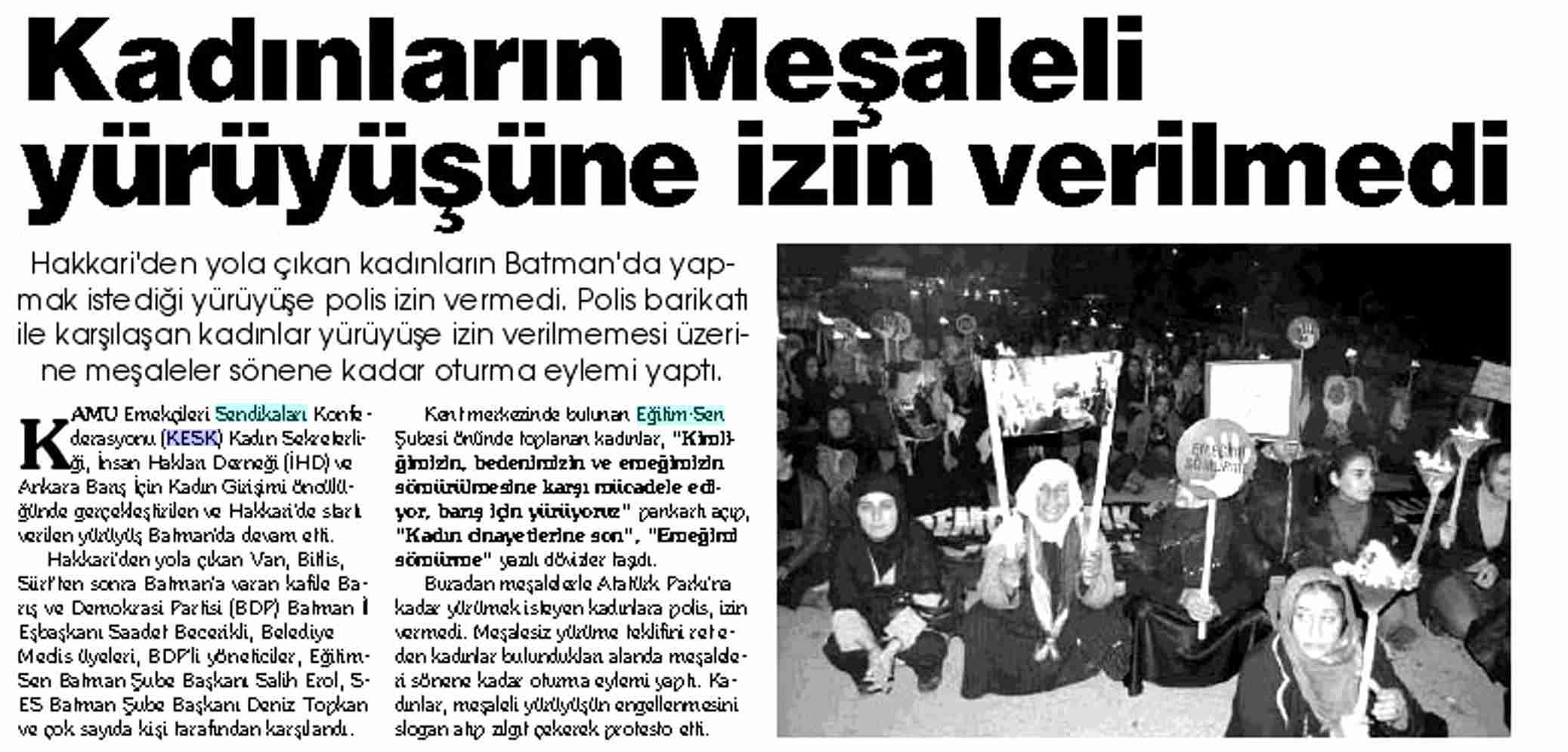 Kadınların Meşaleli Yürüyüşüne İzin Verilmedi - Batman Gazetesi