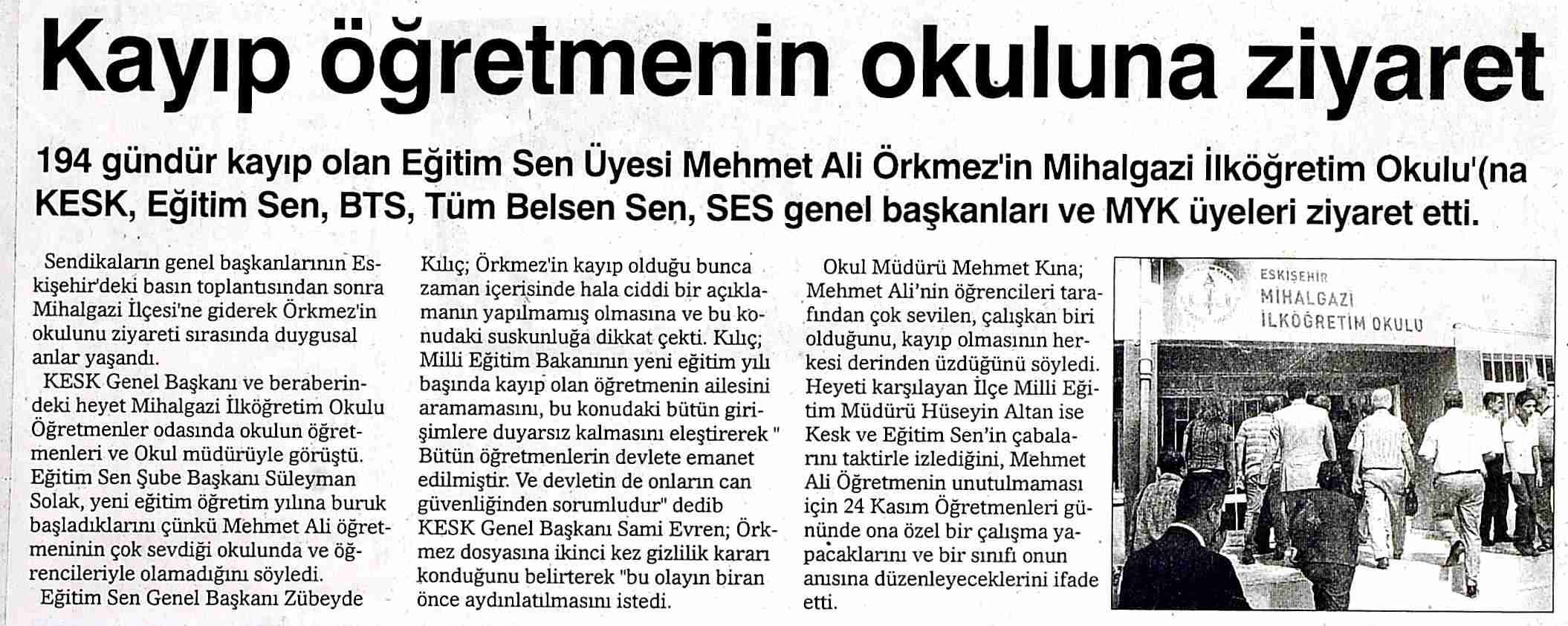 Kayıp Öğretmenin Okuluna Ziyaret - İki Eylül