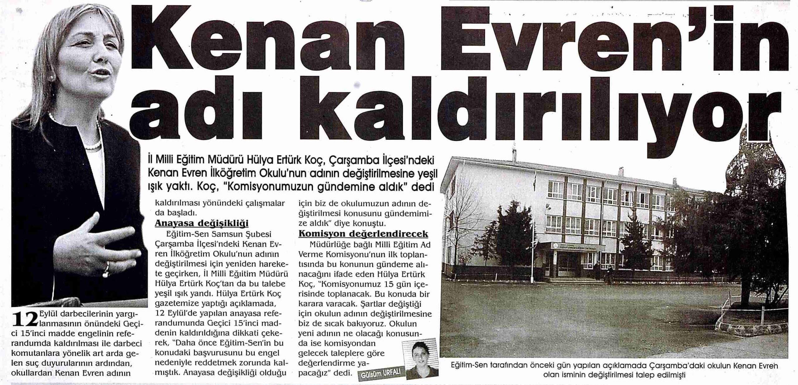 Kenan Evren Adı Kaldırılıyor - Haber Gazetesi