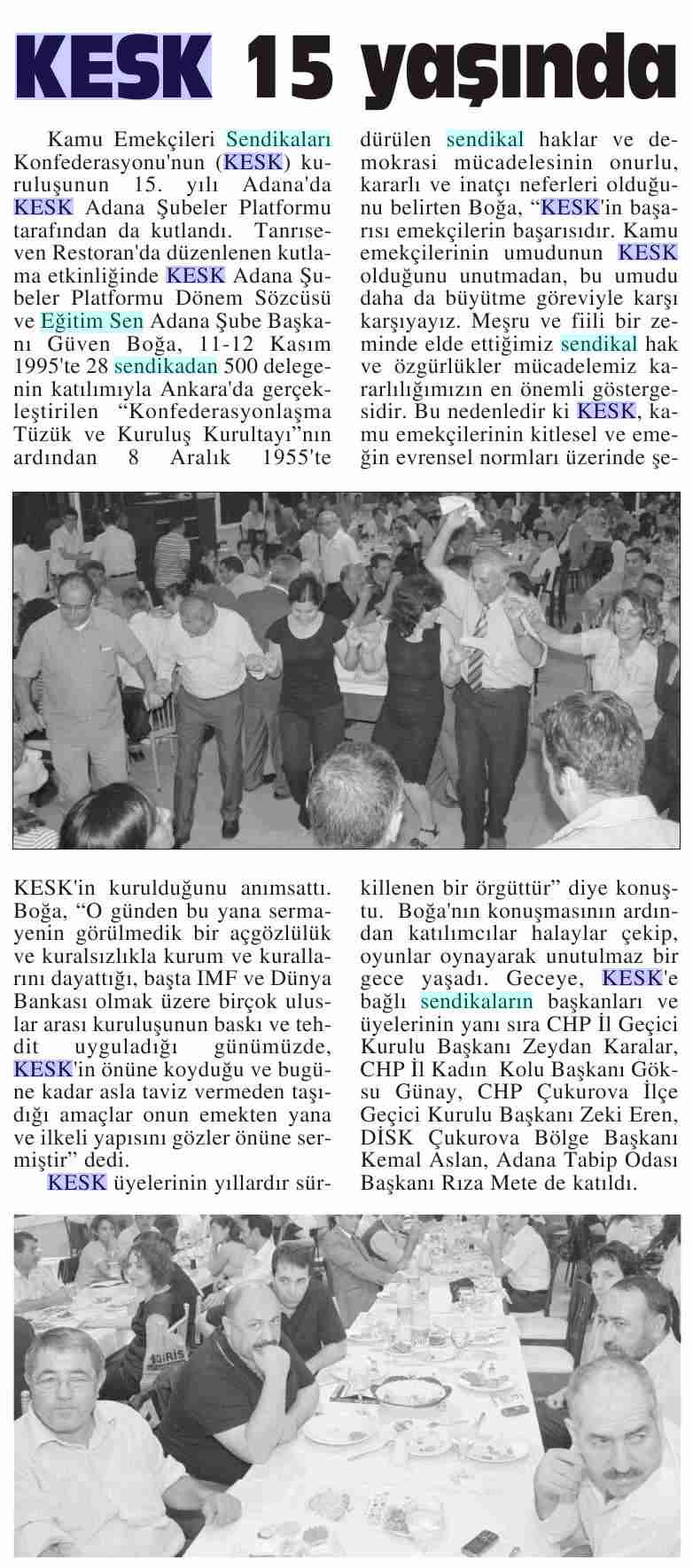 KESK 15 Yaşında - Yeni Adana