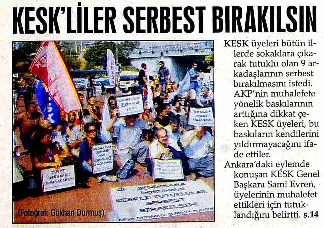 KESK'liler Serbest Bırakılsın - Evrensel